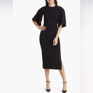 TED BAKER LONDON Lounia Fluted Sleeve Body-Con Sweater Dress Black SZ 3 NWT